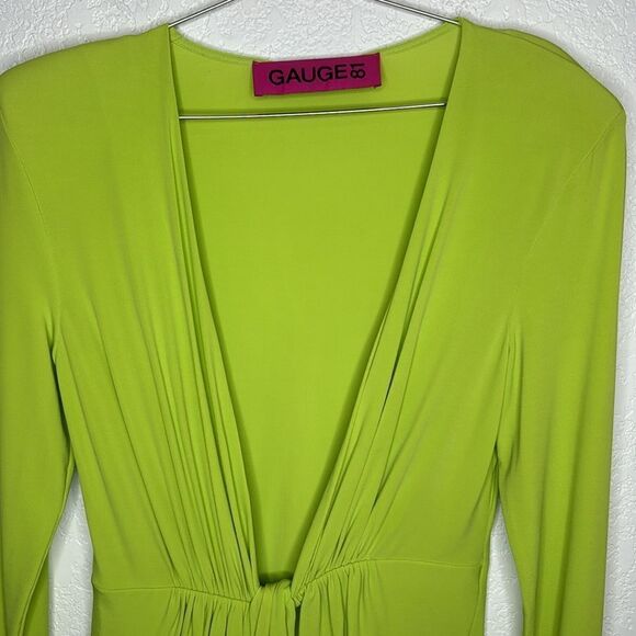 New GAUGE81 Krasnodar Draped Mini Dress Lime Green Medium - Picture 3 of 14